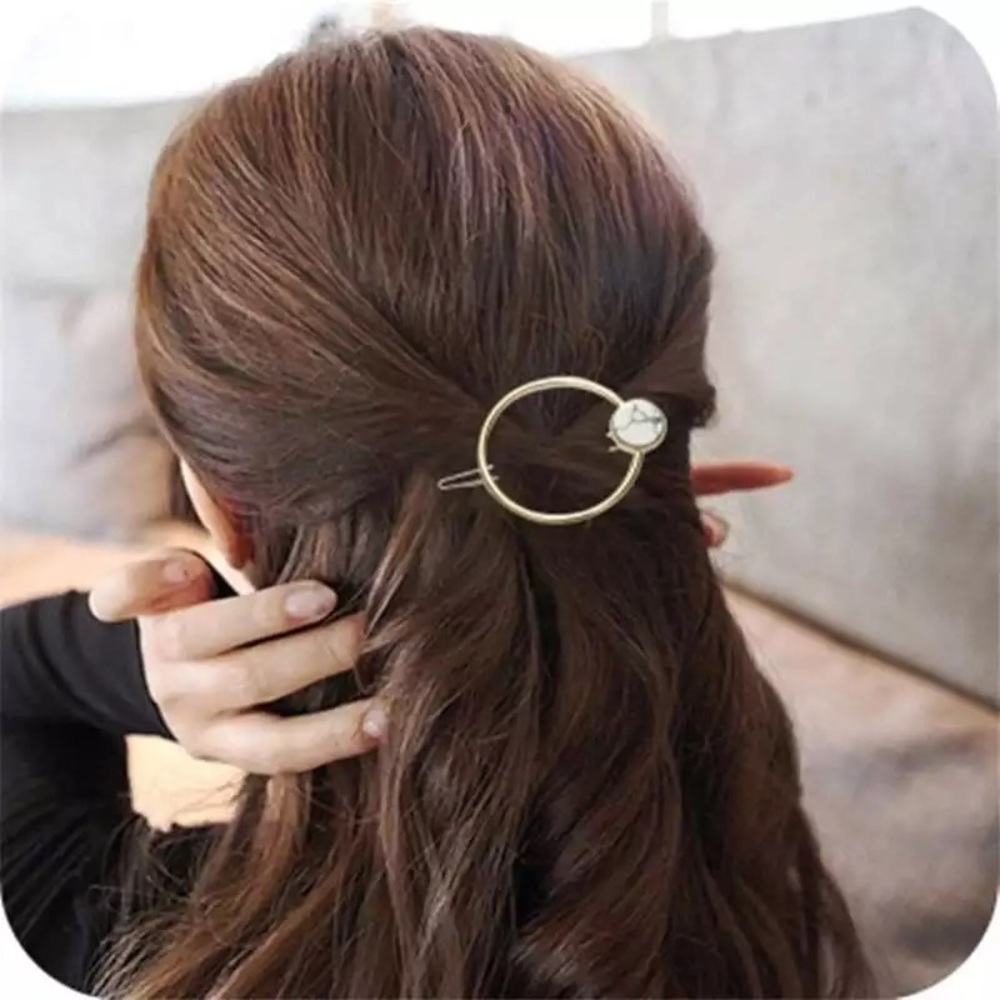 🎉 New Round Gold Plated White Marble Hair Clip